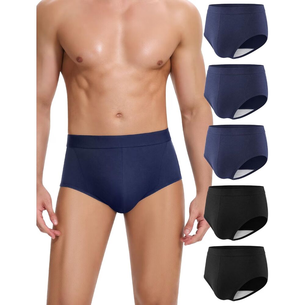 5 Men's 3XL Thick Multi-Layer Padded Cotton Underwear Briefs, Black & Blue